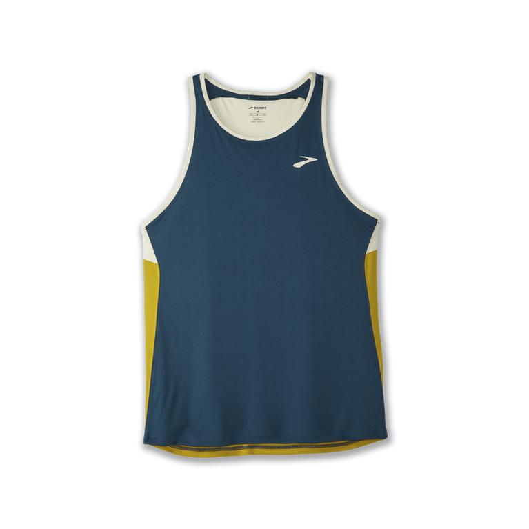 Brooks Atmosphere Mens Running Tank Top - Indigo Rush/Honeydew - Indonesia (RXKH-92435)